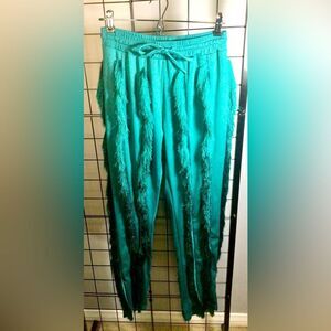 Vibrant Green Fringe Athleisure Pants NWOT